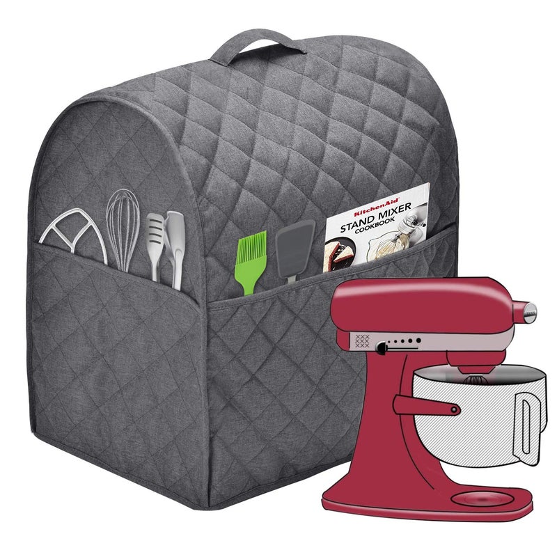 Stand Mixer Dust Cover with 3 Pockets Compatible with KitchenAid Tilt Head Easy CleaningCan Ironable Dark Gray Fits for 45Quart and All 5Quart