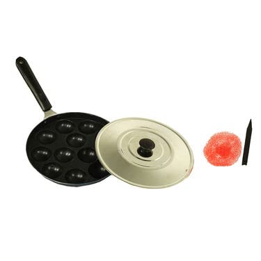 Xtend Royal Single Handle 12 Cavity Appam Patra Paddu Paniyarakkal Maker Chatty Paniyaram Pan Ponganal Baati Litti Baking Pot with Steel Lid (Aluminium, Non-Stick) - Image 5
