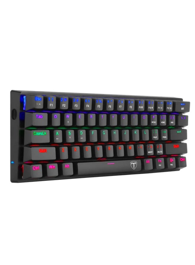 تي-داجر لوحة مفاتيح الألعاب الميكانيكية Arena TGK321 بنسبة 60%، 61 مفتاحًا بمفاتيح حمراء وإضاءة خلفية RGB بألوان قوس قزح، لوحة مفاتيح سلكية صغيرة الحجم بمنفذ USB من النوع C، أغطية مفاتيح مزدوجة الطبقة، تصميم مفاتيح عائمة، متانة تصل إلى 50 مليون ضغطة، لون أسود - Image 2