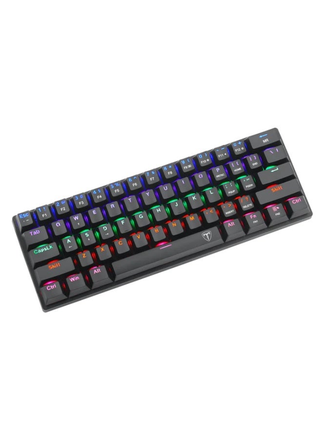 تي-داجر لوحة مفاتيح الألعاب الميكانيكية Arena TGK321 بنسبة 60%، 61 مفتاحًا بمفاتيح حمراء وإضاءة خلفية RGB بألوان قوس قزح، لوحة مفاتيح سلكية صغيرة الحجم بمنفذ USB من النوع C، أغطية مفاتيح مزدوجة الطبقة، تصميم مفاتيح عائمة، متانة تصل إلى 50 مليون ضغطة، لون أسود - Image 5