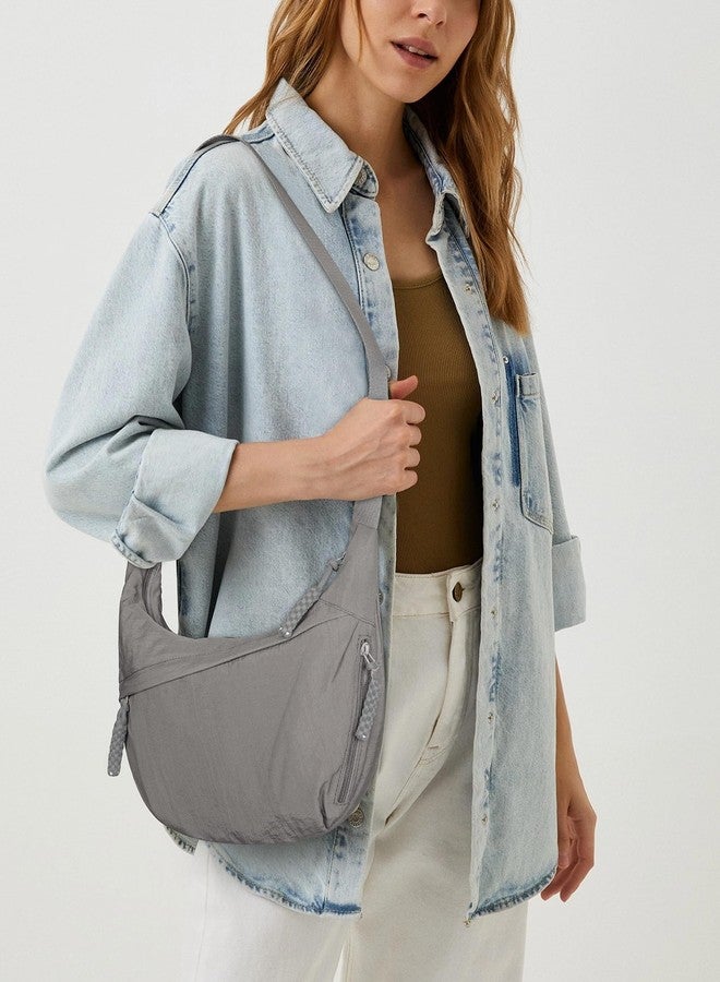 Lushandy Nylon Crescent Crossbody Luna Bag for Women - Moon Shoulder, Lightweight Sling, Casual Hobo Dumpling, A Nylon-grey, 13.4x8.7x3.5 inches - Image 3