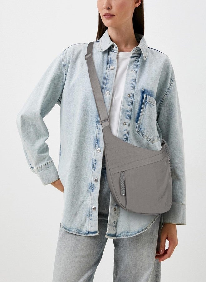 Lushandy Nylon Crescent Crossbody Luna Bag for Women - Moon Shoulder, Lightweight Sling, Casual Hobo Dumpling, A Nylon-grey, 13.4x8.7x3.5 inches - Image 2