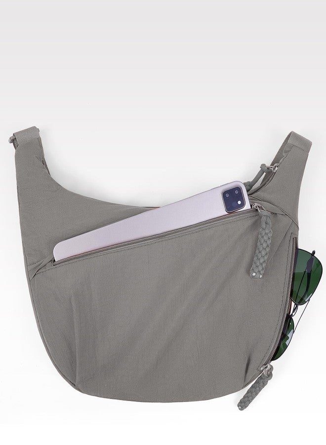 Lushandy Nylon Crescent Crossbody Luna Bag for Women - Moon Shoulder, Lightweight Sling, Casual Hobo Dumpling, A Nylon-grey, 13.4x8.7x3.5 inches - Image 4