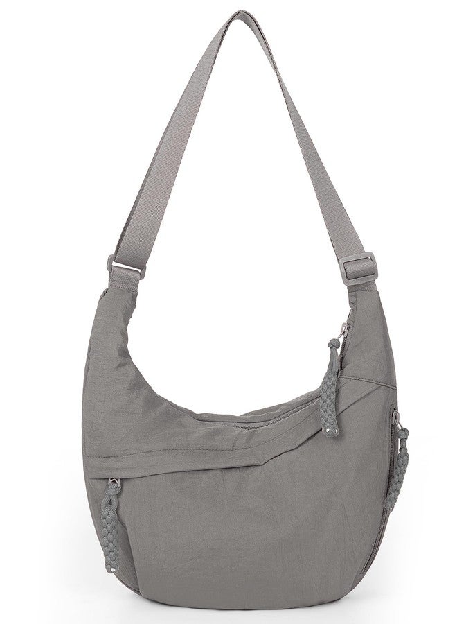 Lushandy Nylon Crescent Crossbody Luna Bag for Women - Moon Shoulder, Lightweight Sling, Casual Hobo Dumpling, A Nylon-grey, 13.4x8.7x3.5 inches - Image 1