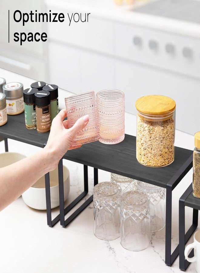 VBM Kitchen Cabinet Organizer Shelf Set of 3, Stackable Expandable Metal & Wood Storage Racks, Tiered Counter & Pantry Shelves for Spices, Jars, Cups, Plates, Space Saving Cabinet Organizer - Image 4