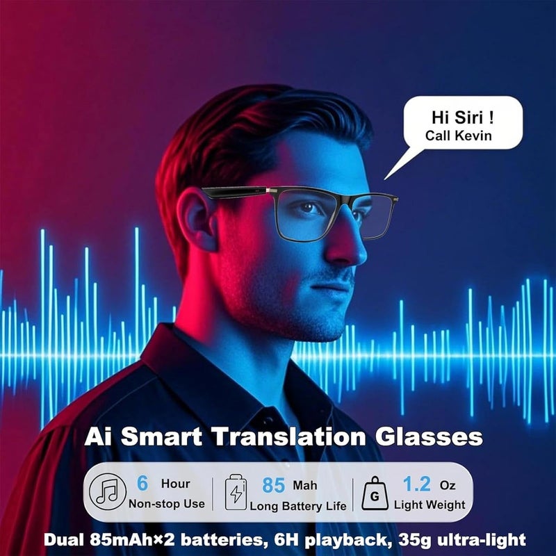 Zurligi AI Smart Glasses, Bluetooth translation glasses with support multiple languages and Color-Change Lens, Music Playback, Hands-Free Calls, UV & Blue Light Protection for Travel, Meetings - Image 4