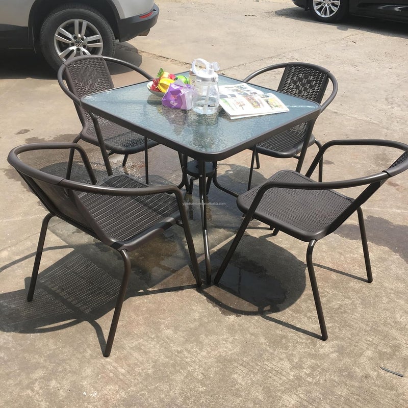 Harmony Home 5-Piece Outdoor Garden Dining Set – Poly Rattan Patio Table & 4 Chairs, Balcony Furniture, Anthracite & Grey - Image 2