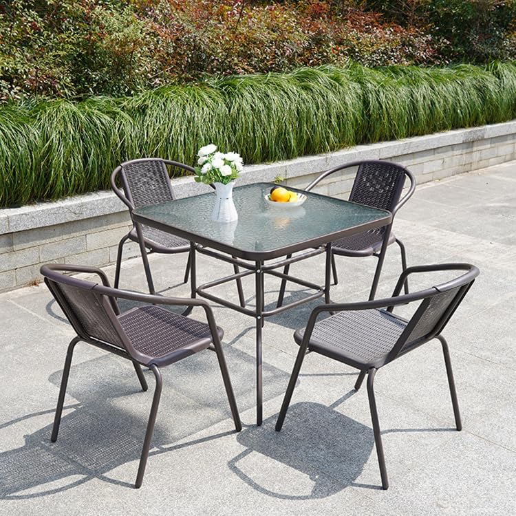 Harmony Home 5-Piece Outdoor Garden Dining Set – Poly Rattan Patio Table & 4 Chairs, Balcony Furniture, Anthracite & Grey - Image 3