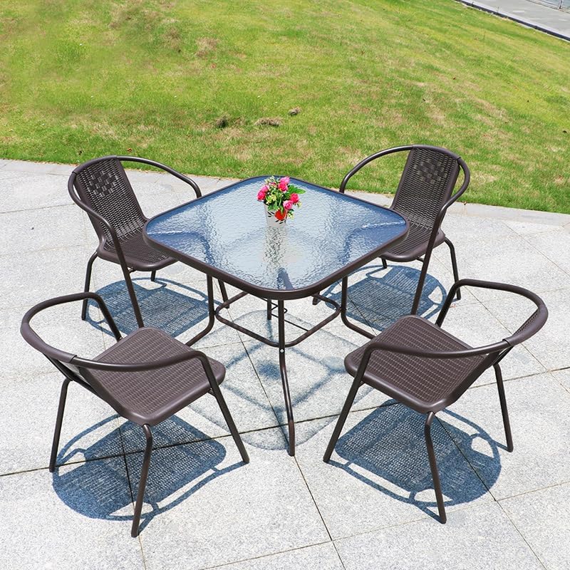 Harmony Home 5-Piece Outdoor Garden Dining Set – Poly Rattan Patio Table & 4 Chairs, Balcony Furniture, Anthracite & Grey - Image 4