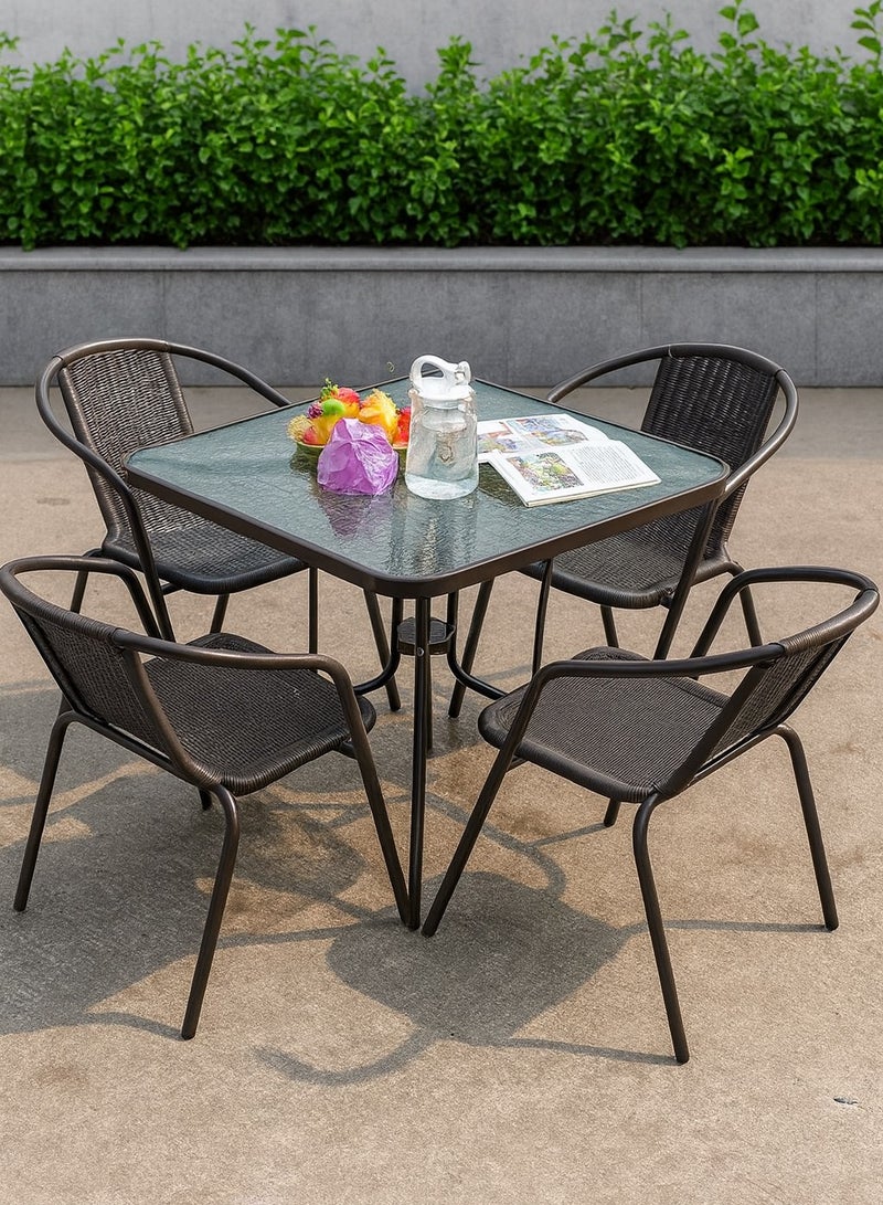 Harmony Home 5-Piece Outdoor Garden Dining Set – Poly Rattan Patio Table & 4 Chairs, Balcony Furniture, Anthracite & Grey - Image 1
