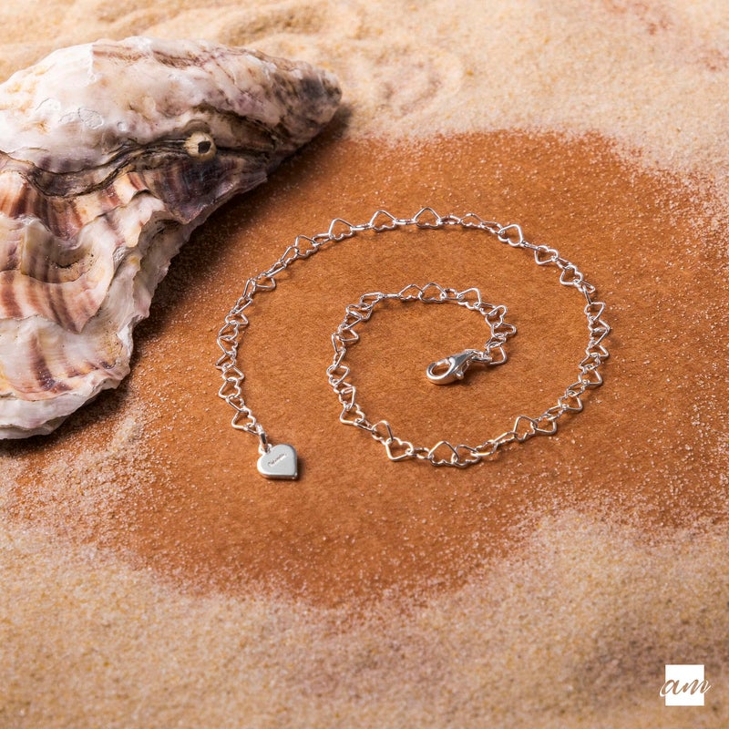 Amberta 925 Fine Sterling Silver Naturally Adjustable Anklet - 3 mm Heart Chain Ankle Bracelet - up to 10" inch - Flexible Fit - Image 4