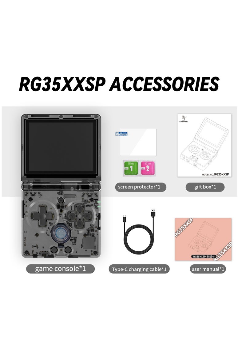 RG35XXSP Retro Flip Handheld Game Console, 3.5-inch IPS Screen, Linux H700 Video Game Player, Support Streaming WIFI Bluetooth (Transparent Black, 128G)
