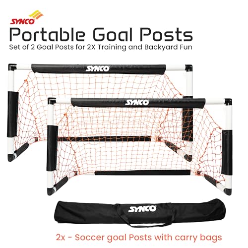 Synco Two Portable Soccer Goals with Carry Bag | Goal Post for Football Training | Long Lasting Durable Frame | Quick Setup Easy Folding Storage | Set of Two - Image 2