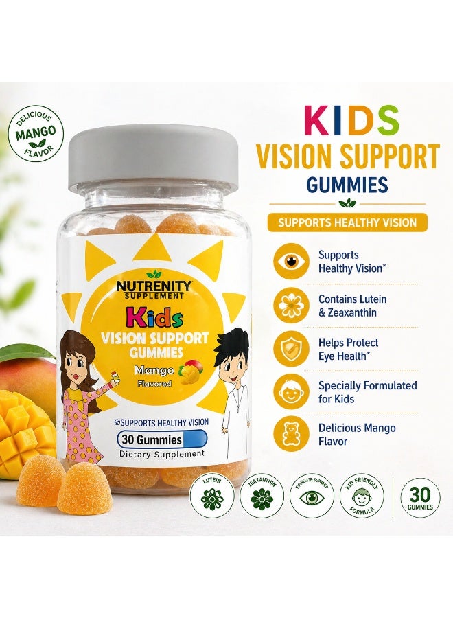 Nutrenity Kids Vision Support Gummies Mango Flavor – Lutein & Zeaxanthin Supplement for Eye Health – 30 Gummies - Image 1