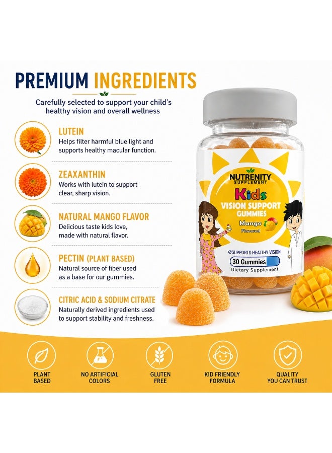 Nutrenity Kids Vision Support Gummies Mango Flavor – Lutein & Zeaxanthin Supplement for Eye Health – 30 Gummies - Image 2