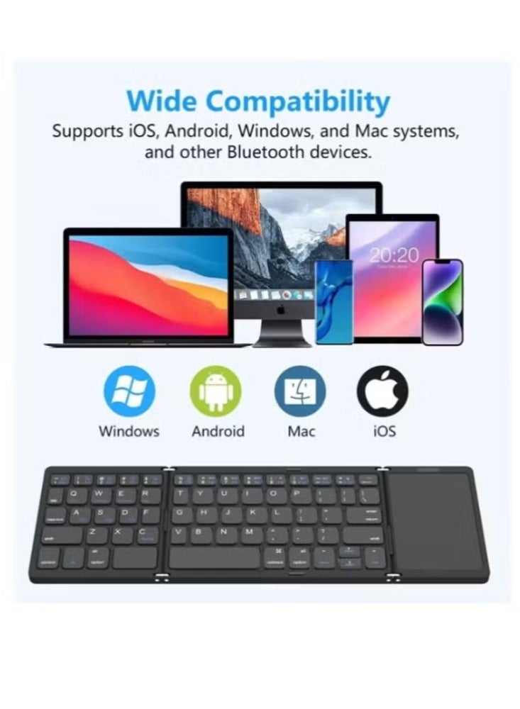 Foldable Bluetooth Keyboard, Tri- Foldable Portable Wireless Keyboard with Touchpad, USB-C Rechargeable for iOS, Android, Windows System Laptop Tablet Smartphone Device - Image 2