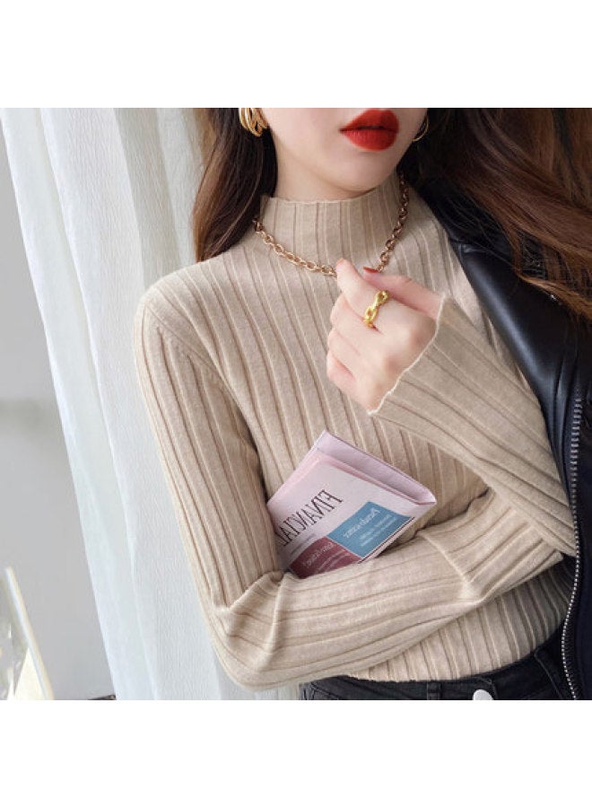 Song Feng Ya Long-sleeve Base Layer Sweater Women's Autumn Winter New Thin Stylish Semi-high Neck Knitwear Inner Wear Spring Autumn Slim Fit - Image 1