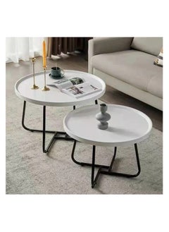 LHFHOMT Sofa Center Tables Set of 2 Pieces, Round Sofa Center table, wooden Top, Strong Gold Metal Frame for Living Room ,Sofa Side  - Image 1