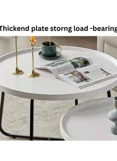 LHFHOMT Sofa Center Tables Set of 2 Pieces, Round Sofa Center table, wooden Top, Strong Gold Metal Frame for Living Room ,Sofa Side  - Image 2