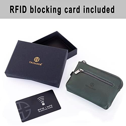 Trusador Milano Unisex Leather Front Pocket Wallet Coin Purse Zipper Pouch with Keychain (Green) - Image 4