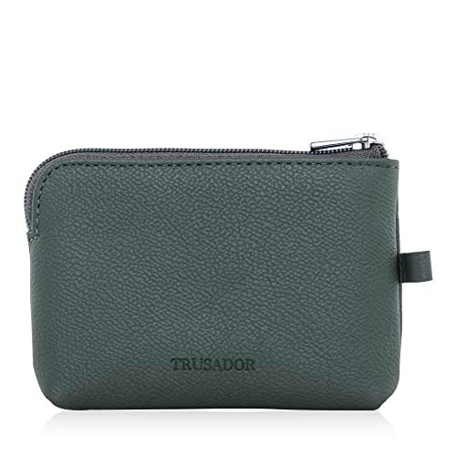 Trusador Milano Unisex Leather Front Pocket Wallet Coin Purse Zipper Pouch with Keychain (Green) - Image 2