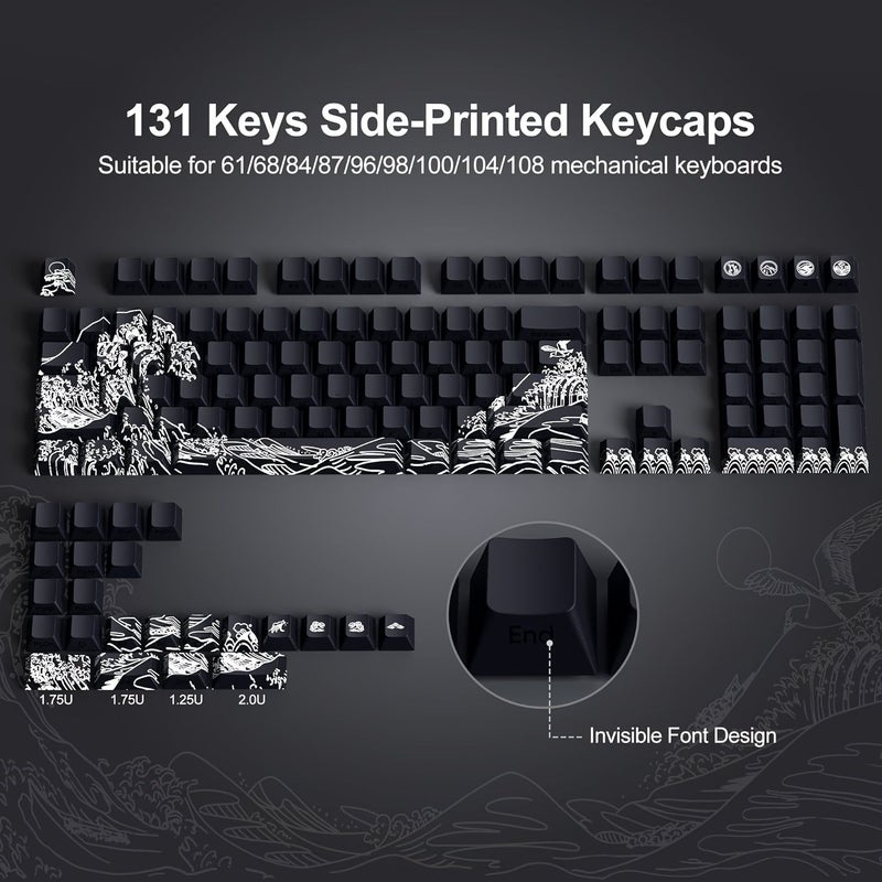 Black 129 Key Cherry Profile Pbt Dye Sub Side Print Keycaps For Mechanical Keyboards - Image 3