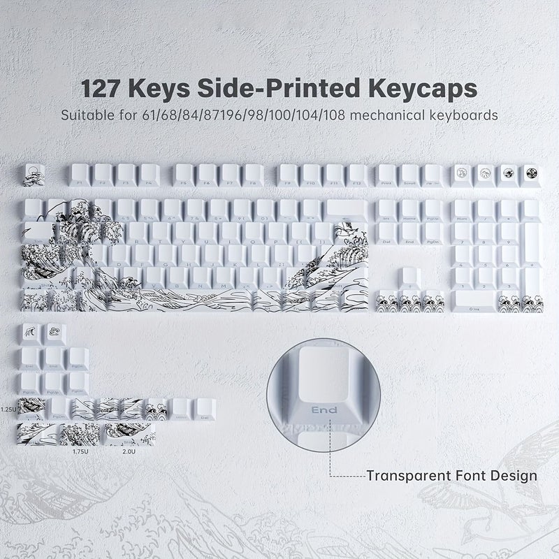Black 129 Key Cherry Profile Pbt Dye Sub Side Print Keycaps For Mechanical Keyboards - Image 2