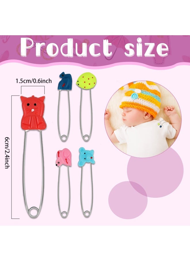 WILLBOND 30 Pieces Diaper Pin Baby Safety Pin 2.4 Inch Stainless Steel Diaper Pins With Plastic Head Animal Pattern Kids Newborn Safety Pin With Lock Buckle Random Patterns  - Image 3