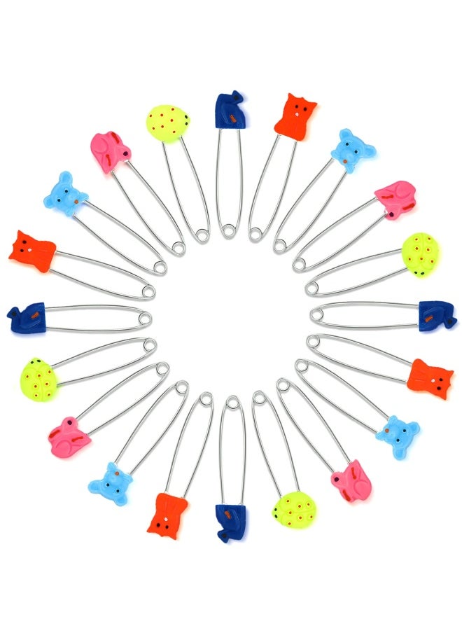 WILLBOND 30 Pieces Diaper Pin Baby Safety Pin 2.4 Inch Stainless Steel Diaper Pins With Plastic Head Animal Pattern Kids Newborn Safety Pin With Lock Buckle Random Patterns  - Image 1