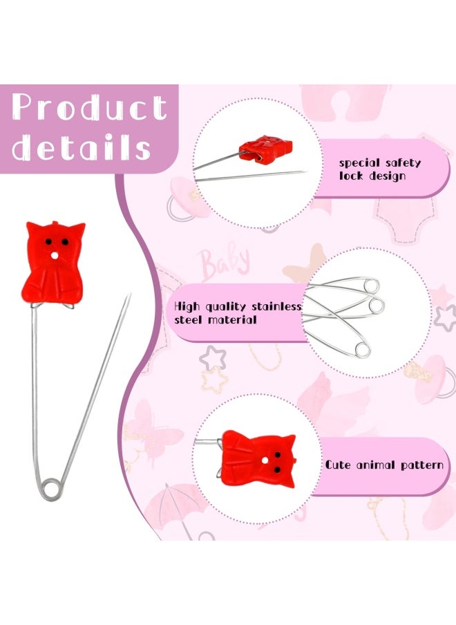WILLBOND 30 Pieces Diaper Pin Baby Safety Pin 2.4 Inch Stainless Steel Diaper Pins With Plastic Head Animal Pattern Kids Newborn Safety Pin With Lock Buckle Random Patterns  - Image 5