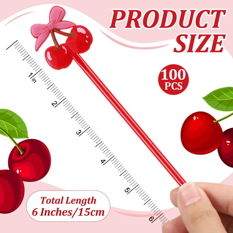 Reallnaive 100 Pcs Cherry Bow Drink Stirrers 6 Inch Pink Red Coquette Bow Swizzle Sticks Plastic Preppy Coffee Cocktail Stir Sticks for Bachelorette Galentines Day Valentines Wedding Party Favors - Image 2