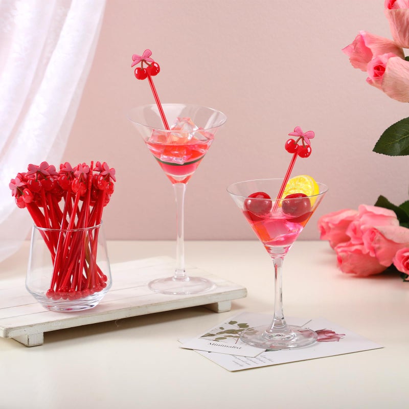 Reallnaive 100 Pcs Cherry Bow Drink Stirrers 6 Inch Pink Red Coquette Bow Swizzle Sticks Plastic Preppy Coffee Cocktail Stir Sticks for Bachelorette Galentines Day Valentines Wedding Party Favors - Image 3