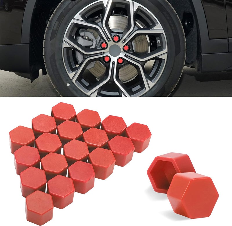 TOMALL 20pcs Silicone Wheel Lug Nut Covers - Red - Image 1