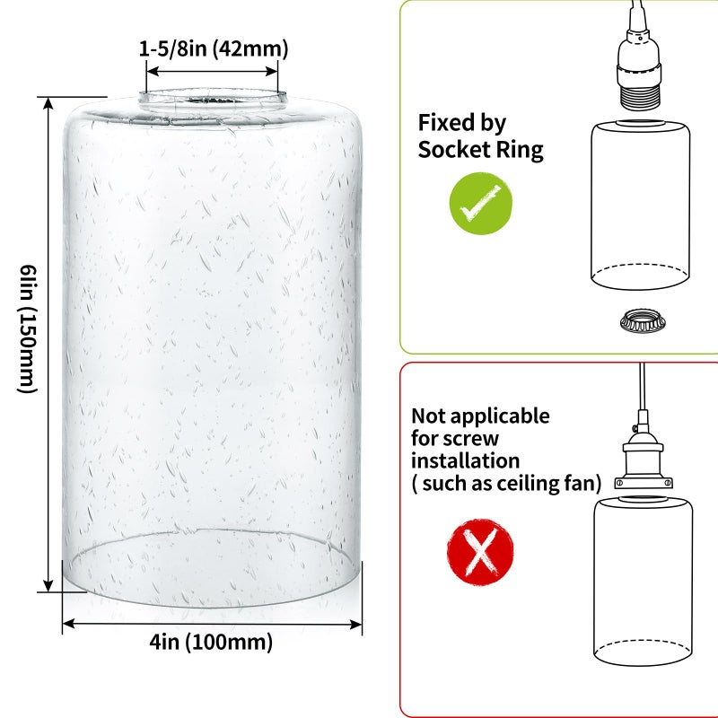 Skelang Seeded Lip-less Glass Lamp Shade, Cylindrical Light Cover with Fitter Opening, Replacement for Chandelier, Pendant, Bathroom Vanity Light, 3 Pcs - Image 4