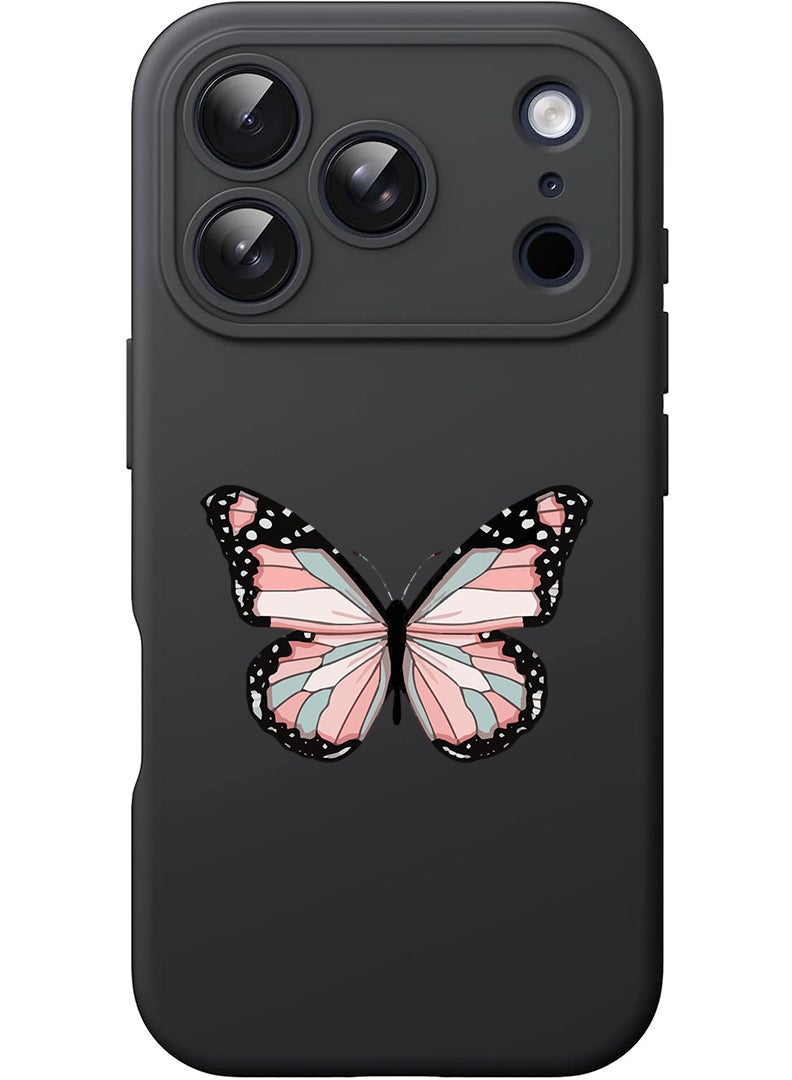 Theodor Protective Slim Fit Case Liquid Silicone Cover with Full Body Protection Anti-Scratch Shockproof Case For Apple iPhone 17 Pro Max (Black) Butterfly-01 - Image 1