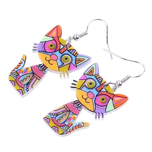 BONSNY Acrylic Drop Cat Earrings Pets Funny Design 7 Color Lovely Gift For Women By The Bonsny (Multicolor) - Image 2