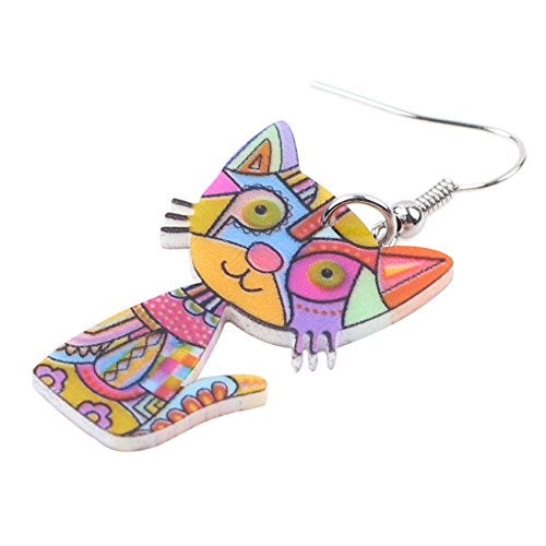 BONSNY Acrylic Drop Cat Earrings Pets Funny Design 7 Color Lovely Gift For Women By The Bonsny (Multicolor) - Image 3