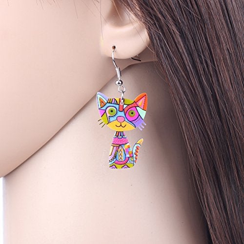 BONSNY Acrylic Drop Cat Earrings Pets Funny Design 7 Color Lovely Gift For Women By The Bonsny (Multicolor) - Image 5