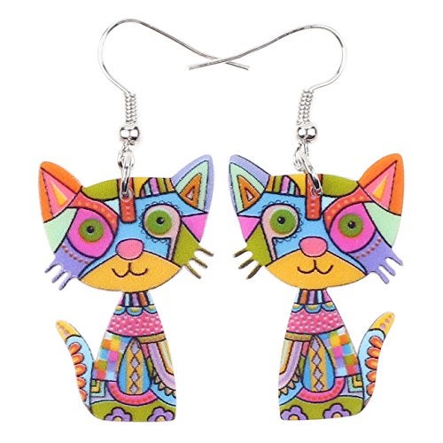 BONSNY Acrylic Drop Cat Earrings Pets Funny Design 7 Color Lovely Gift For Women By The Bonsny (Multicolor) - Image 1