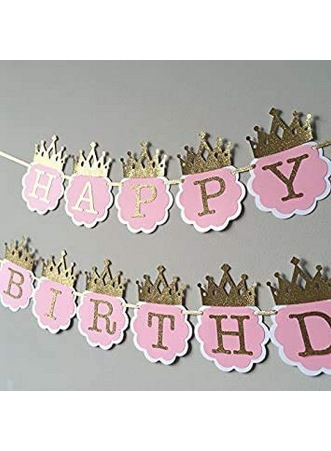Balloonistics Princess Glitter Happy Birthday Crown Card Board Banner Decoration (Pink) - Image 1