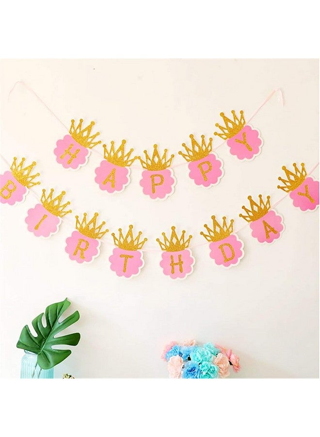 Balloonistics Princess Glitter Happy Birthday Crown Card Board Banner Decoration (Pink) - Image 2