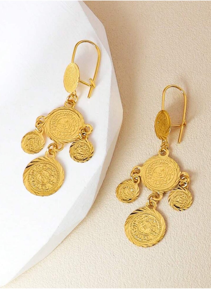 Dangle Charms Elegant 21k Gold Plated Drop Earrings For Women  - Image 1