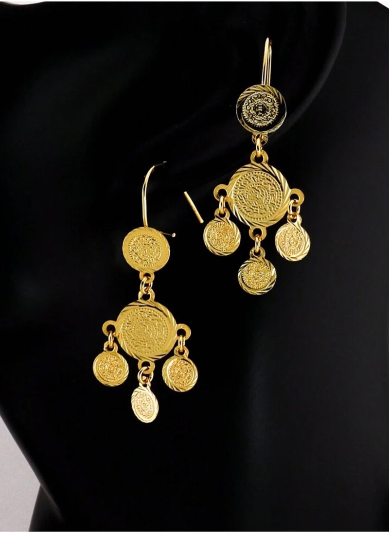 Dangle Charms Elegant 21k Gold Plated Drop Earrings For Women  - Image 2