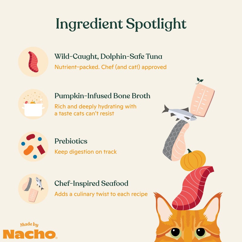 Made by Nacho Flaked Filets Recipe in Bone Broth, Grain-Free Chef's Selects Wet Food for Cats Balanced Diet in Naturally Hydrating Pumpkin-Infused Broth (3.0 oz (Pack of 12), Flaked Fish Variety Pack) - Image 3