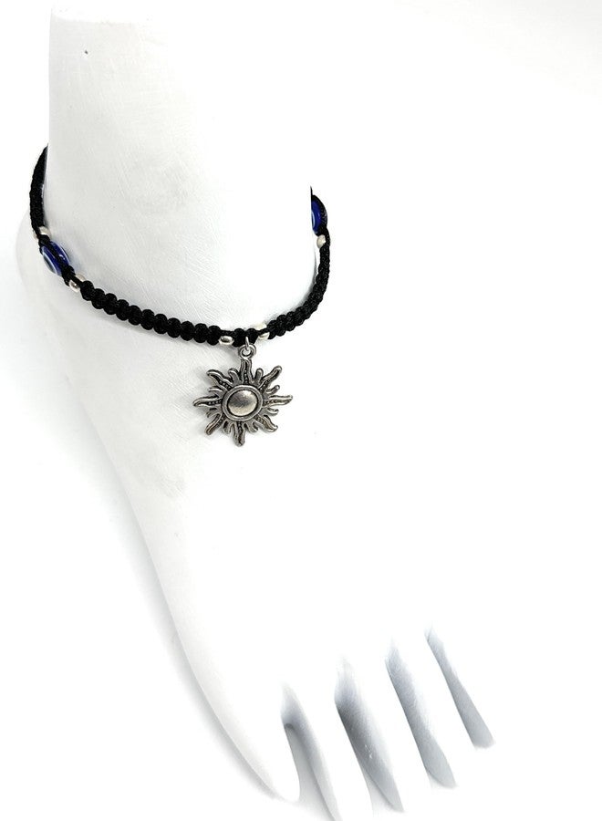 Jyokrish Handmade Adjustable Metal hanging Sun evil eye Black Thread Knot Anklet For Women | girls | Nazariya |Payal |Free Size |Threadwork| Pack of 1| Lucky charms - Image 4