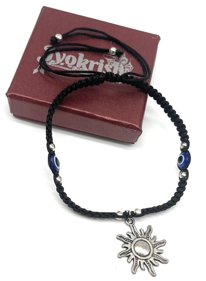 Jyokrish Handmade Adjustable Metal hanging Sun evil eye Black Thread Knot Anklet For Women | girls | Nazariya |Payal |Free Size |Threadwork| Pack of 1| Lucky charms - Image 5