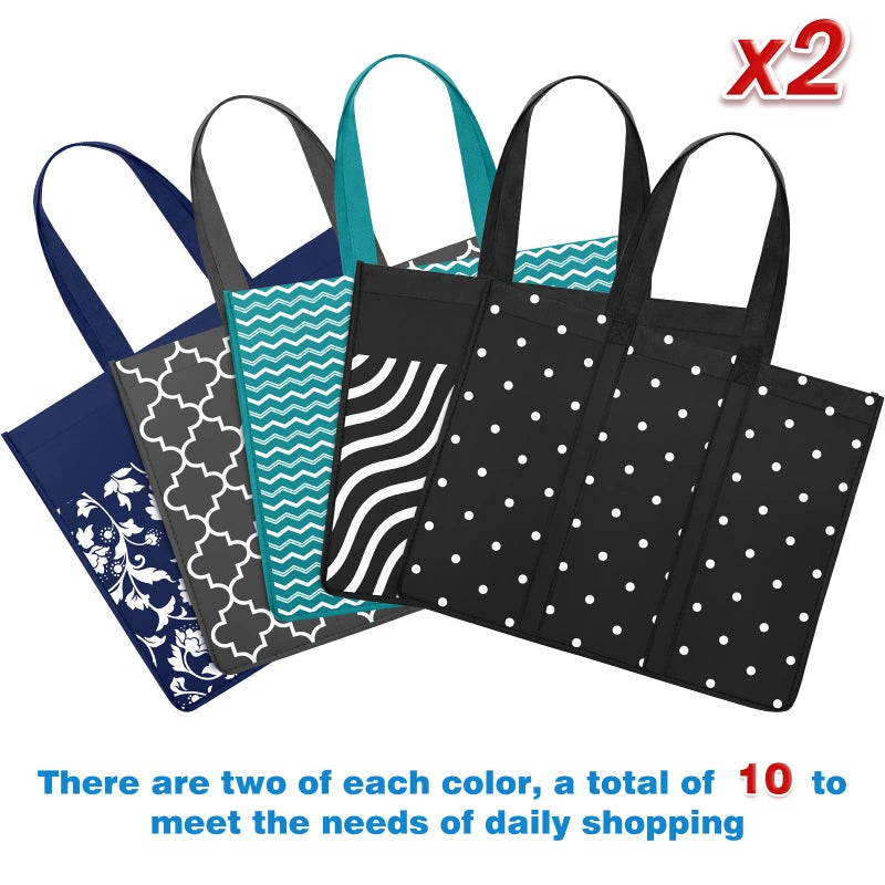 Fab totes 10 Pack Reusable Grocery Bags for Groceries 35L Large Capacity Heavy Duty Waterproof Tote Bags for Shopping and Picnic with Sturdy Handles - Image 5