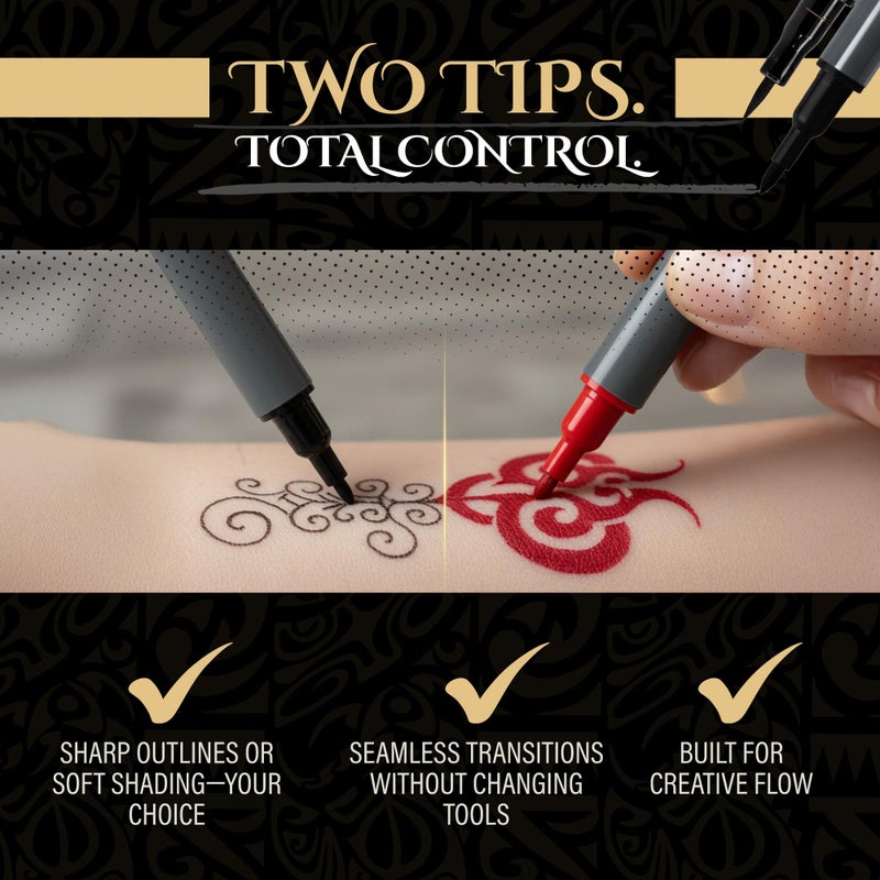 INK SCRIBD Tattoo Pen Kit for Skin â€“ 10 Temporary Tattoo Markers with Dual Tips & 20 Stencils, Body-Safe Ink for Face, Hands & Arms â€“ Fun Body Art Pens for Kids, Teens, Parties, Festivals & Costume Design - Image 5