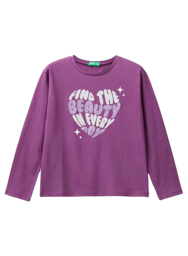 بينيتون تيشيرت بناتي بأكمام طويلة - Image 1