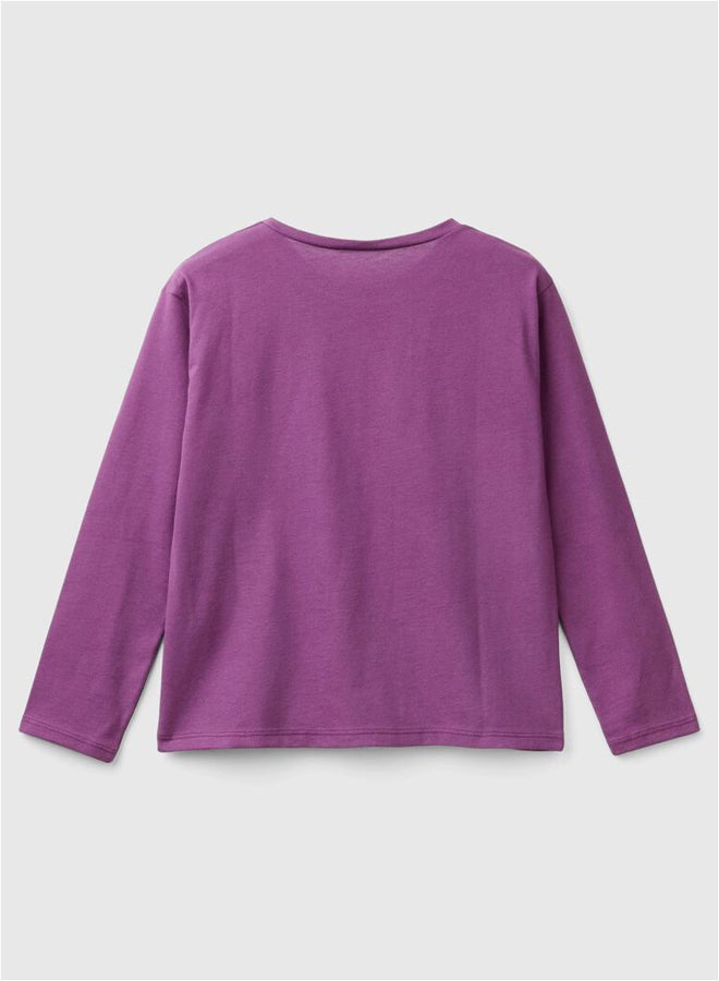 بينيتون تيشيرت بناتي بأكمام طويلة - Image 2